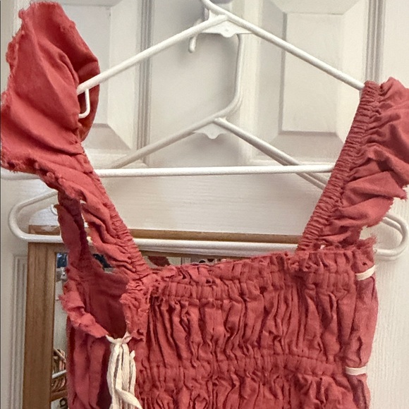 Free People Claudette Ruffled Coral Tank Top with Smocked Bodice - Picture 9 of 10